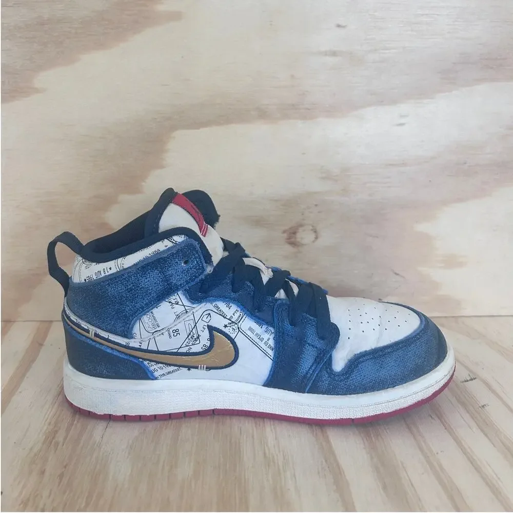 Nike - Air Jordan 1 Mid - Sneakers - Blue/White - Kids Little - 1Y - FN1353-400